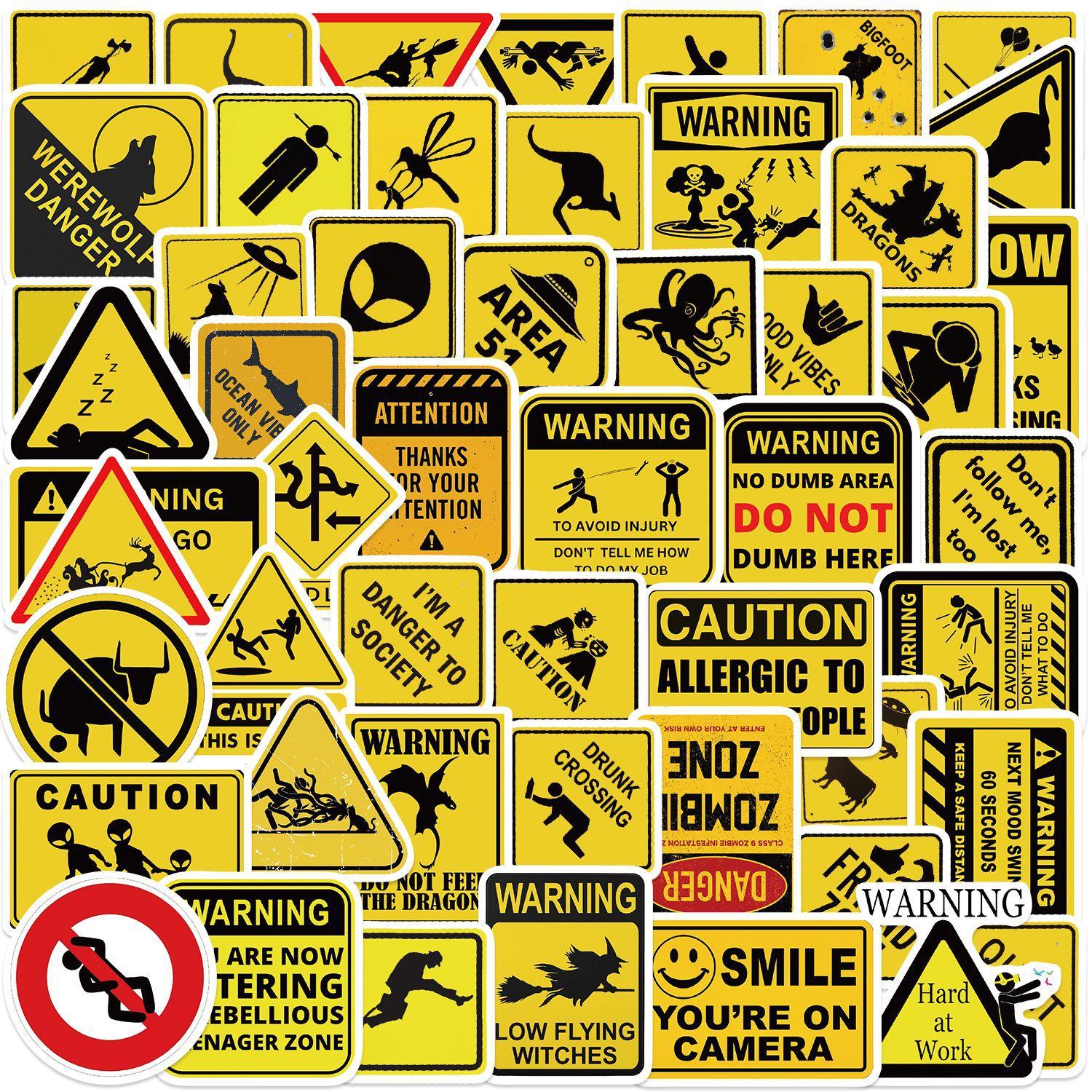 

53PCS Funny Warning sign Stickers Laptop Graffiti Skateboard Waterproof Scrapbooking Phone Cup Luggage Sticker Decals Toys