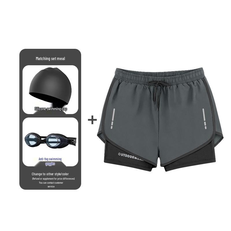Men's Quick-Dry Swim Trunks: Running, Training, Beach, Double-Layer Anti-Embarrassment, Suitable for European and American Styles.