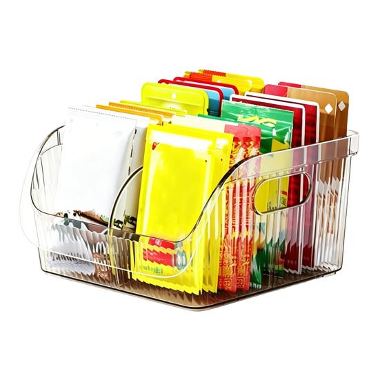 Kitchen Seasoning Organizer with Dividers Clear Plastic Storage Box for Spice Packets Sauces Stackable Dustproof Storage Box for Pantry Cabinet