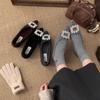 The Inner Height Of The Cotton Shoes With Fleece Tip Increases, The New Single Shoes Are Gray Square Buckle Rhinestone Temperament, Autumn And Winter