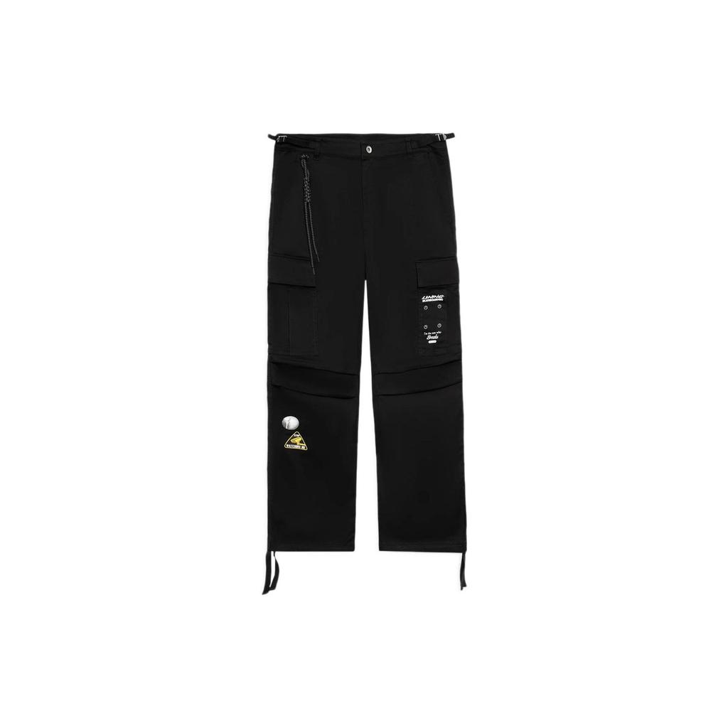 Pantaloni Casual Dritti a Vita Media Lisci Serie Skateboard Uomo Pantaloni Neri AKXS153-5