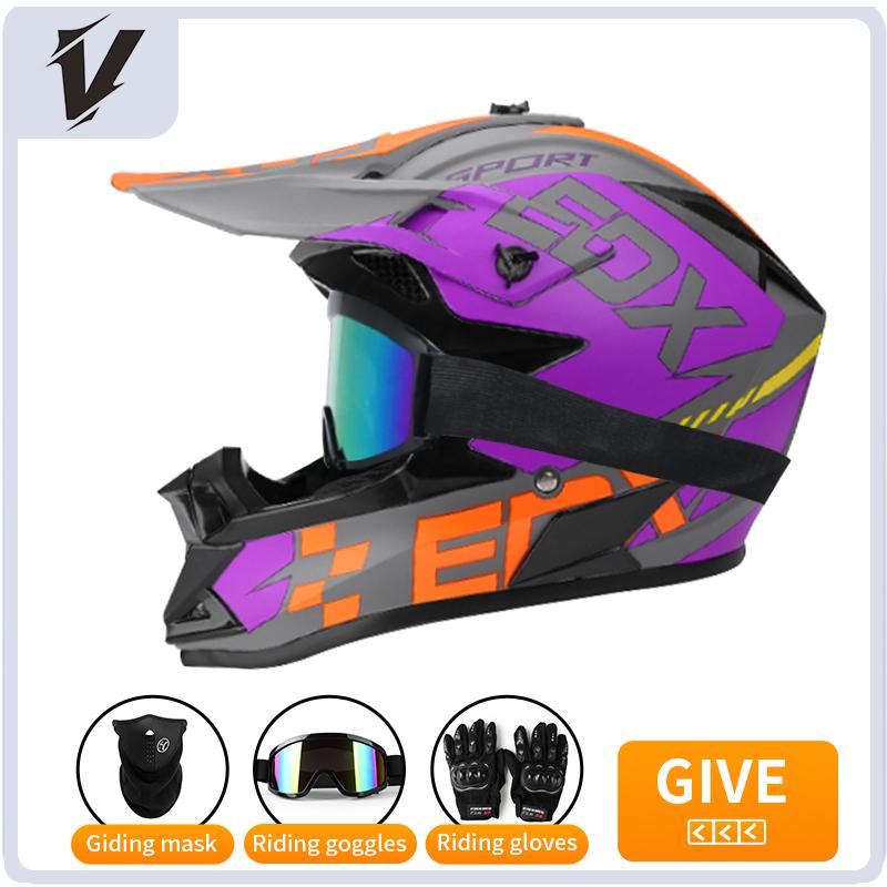 VGV Off-road motorcycle helmet for men, women, adults and children DOT certified Bluetooth-equipped three-piece set with gifts