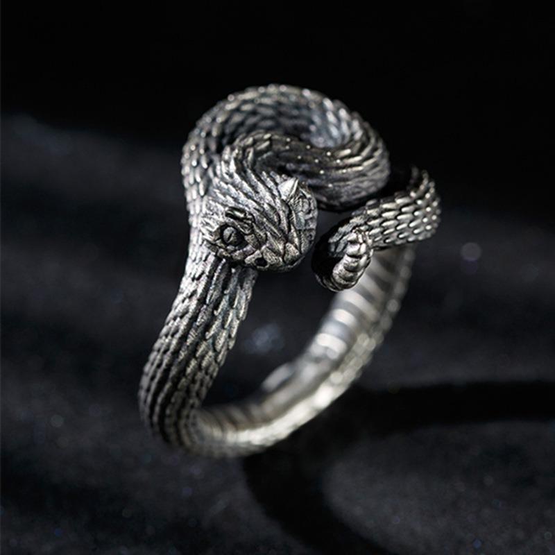 Niche personalized rattlesnake unisex ring, design sense animal alloy opening adjustable south snake element