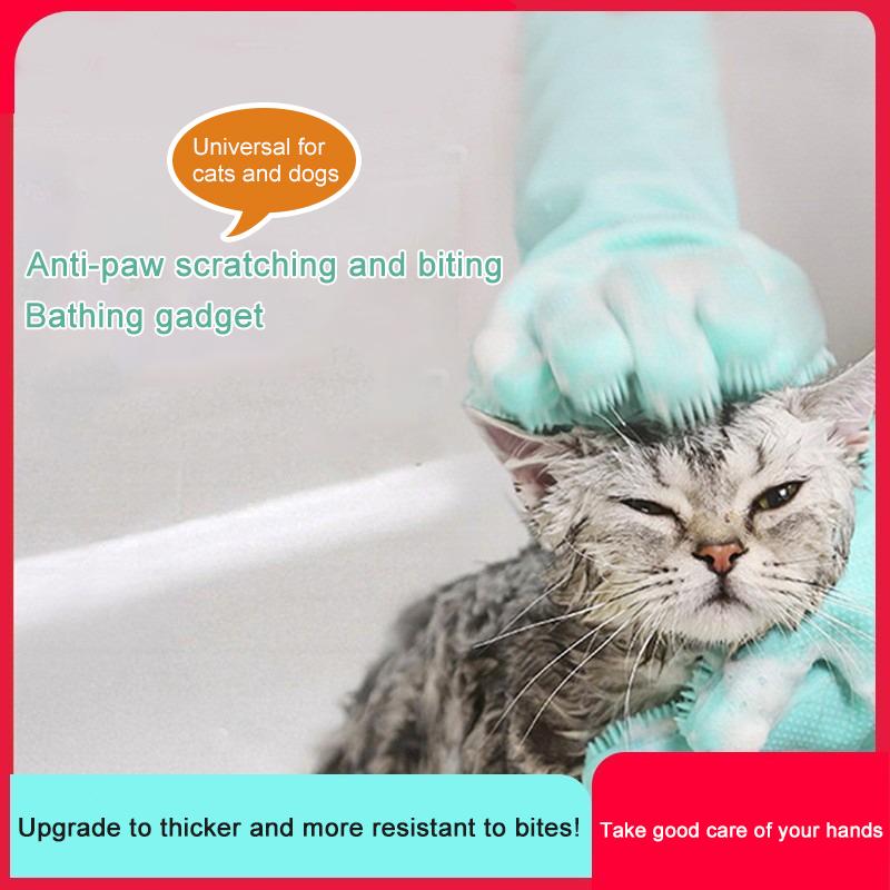 Silicone Gloves - Pet Bath Anti Bite Beauty Cleaning Hair Removal Gloves Extended Plush Waterproof Kitchen Cleaning Gloves