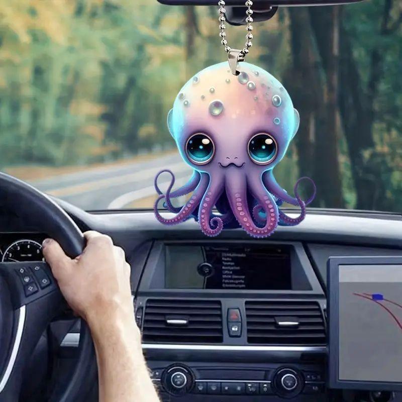 Cute Acrylic 2d Octopus Car Decoration Hanging Pendant For Christmas Tree Backpack Keychain