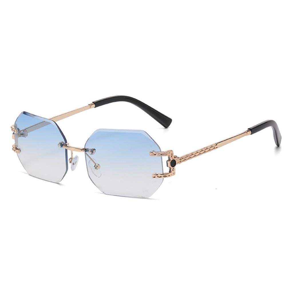 Unisex Metal Frameless Octagonal Sunglasses, Gradient Lenses With UV Protection For Daily And Outdoor Use