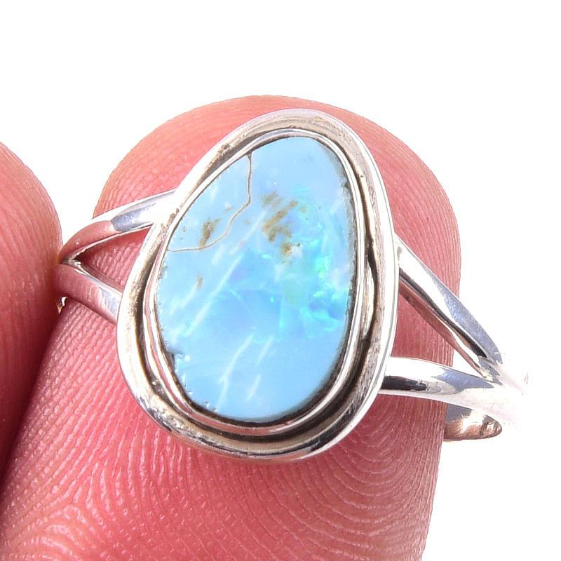 

Natural Australian Opal Gemstone 925 Solid Sterling Silver Jewelry Ring S.8 D3K77