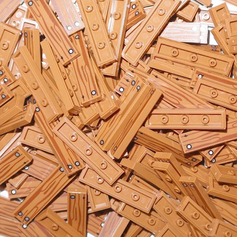 Non-Toxic 50Pcs Smooth Printed 1X4 Size 1*4 Assemble Particles 2431 Wood Grain Pattern Traffic Warning Bricks Moc Tile Diy Toy For Kids