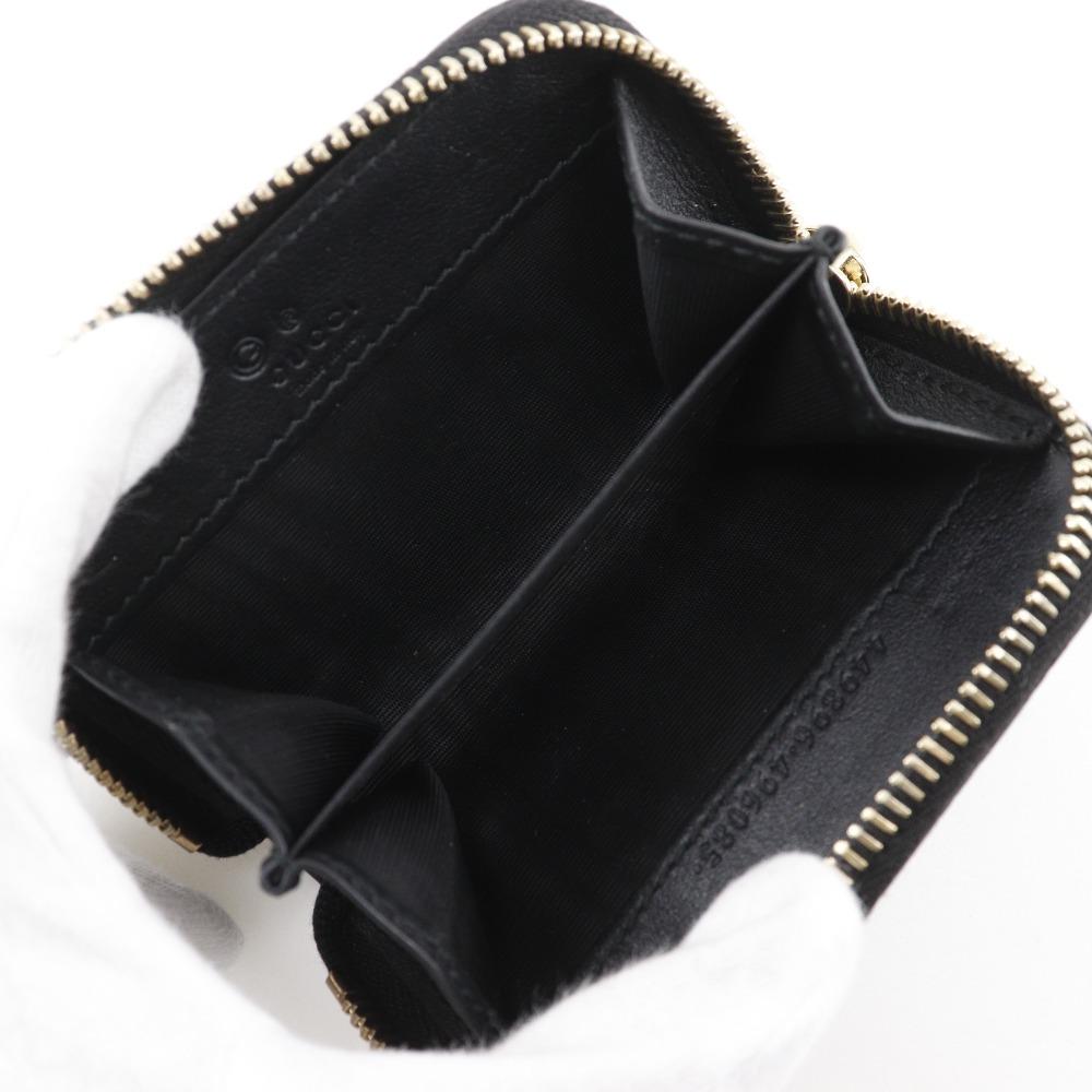 Gucci GG Micro Coin Purse 449896 Zip Around Outlet Black Sima Leather Unisex Used