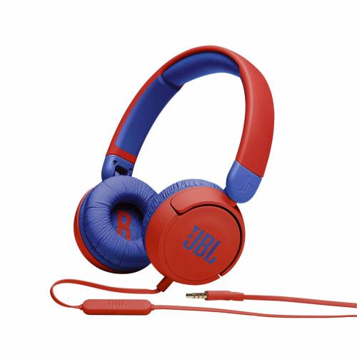 JBL JR310 Kids' Headphones with Volume Control, Customizable Stickers, and Remote Control, Red/Blue, 2021 Model JBLJR310RED