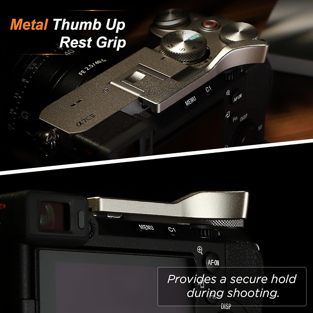 Haoge Metal Thumb-Up Grip for Sony A7CII, a7CR, Camera Accessory Silver Hot Shoe Rest Hand THB-S7CR-S