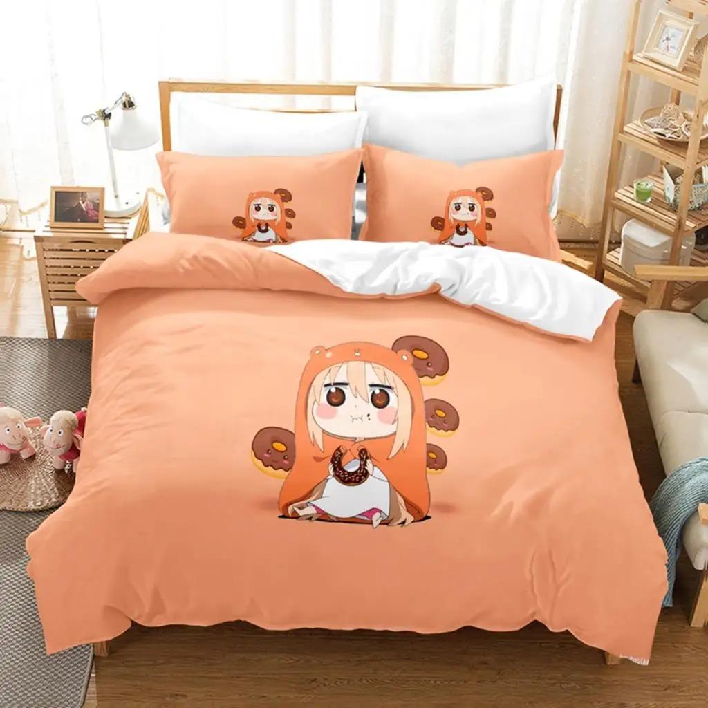 3D Himouto! Seturi de lenjerie de pat Umaru-chan, set de pilotă cu față de pernă, lenjerie de pat twin, Queen King