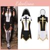 Costume da Suora Sexy e Maliziosa Alta Qualità Nero Vestito Elegante Per Cosplay e Feste di Halloween da Donna