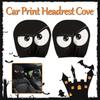2PCS Funny Halloween Car Headrest Cover Decor Big-eyed Cartoon Print Headrest Cover Creative Car Seat Headcover
