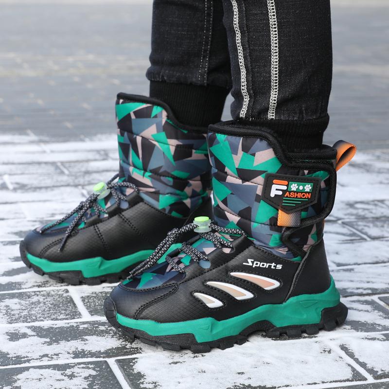 Детская зимняя плюшевая теплая спортивная обувь с высоким берцем из хлопка — фото 3