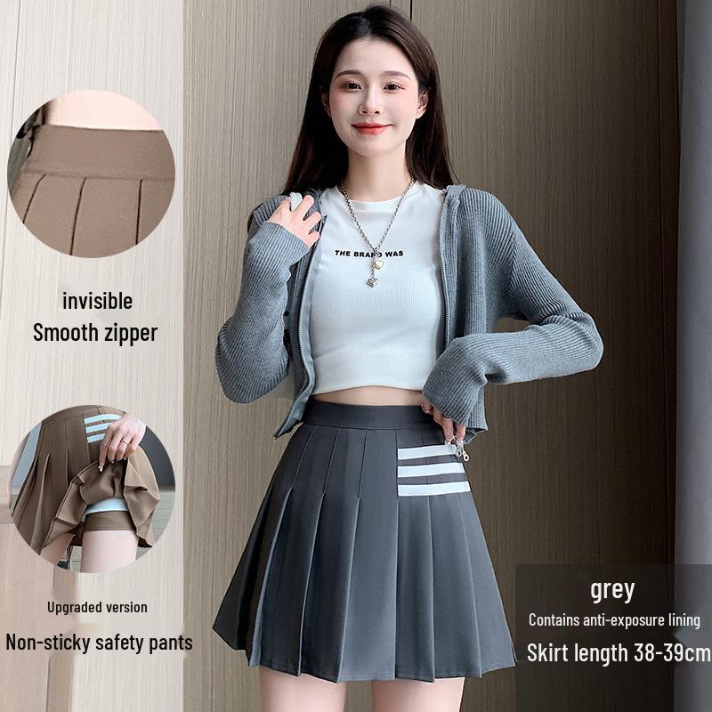 

Женская летняя мини-юбка с высокой талией и плиссировкой - Полосатая А-силуэта в студенческом стиле XL