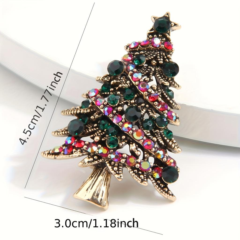 1pc Vintage Style Christmas Tree Brooch Pin, Colorful Star Accents, Fashionable Retro Scarf Buckle, Festive Holiday Party Gift for Women