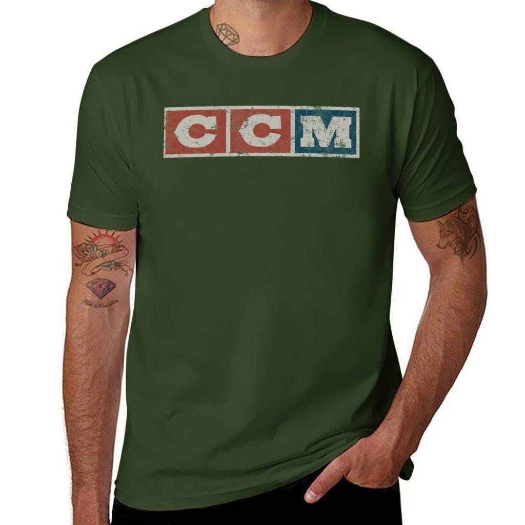 CCM logo Vintage verweerd T-shirt aangepaste katoenen grafische T-shirts Valentijns boetiek kleding heren vintage T-shirts