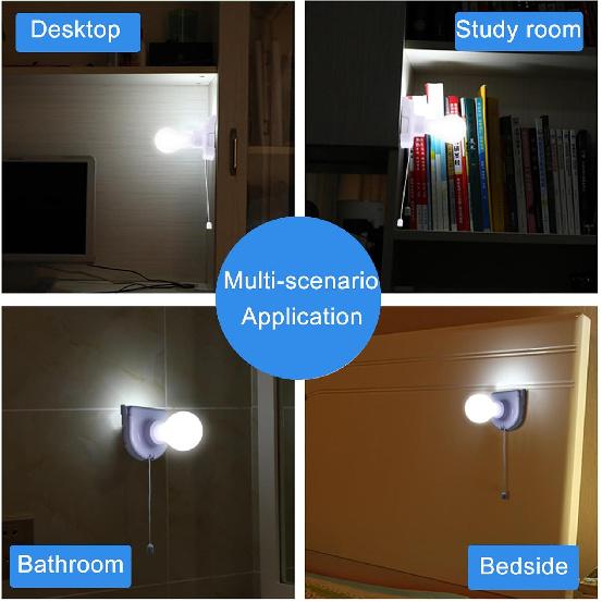2 Pack Stick-Up Battery Operated Light Bulb, Battery Powered Wireless LED Closet Light Bulb, Self Adhesive Wall Mounted Light Fixture with Pull Chain