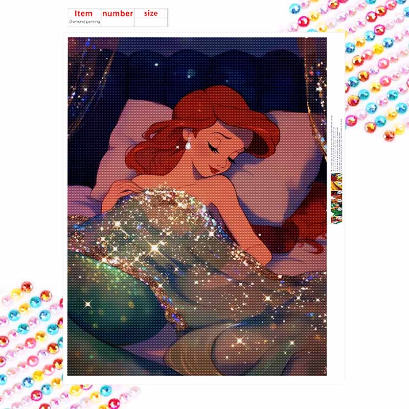 Disney DIY Diamond Painting 5d Ariel Sleeping Under the Sea Cross Stitch Diamond Living Room Bedroom Decoration Painting