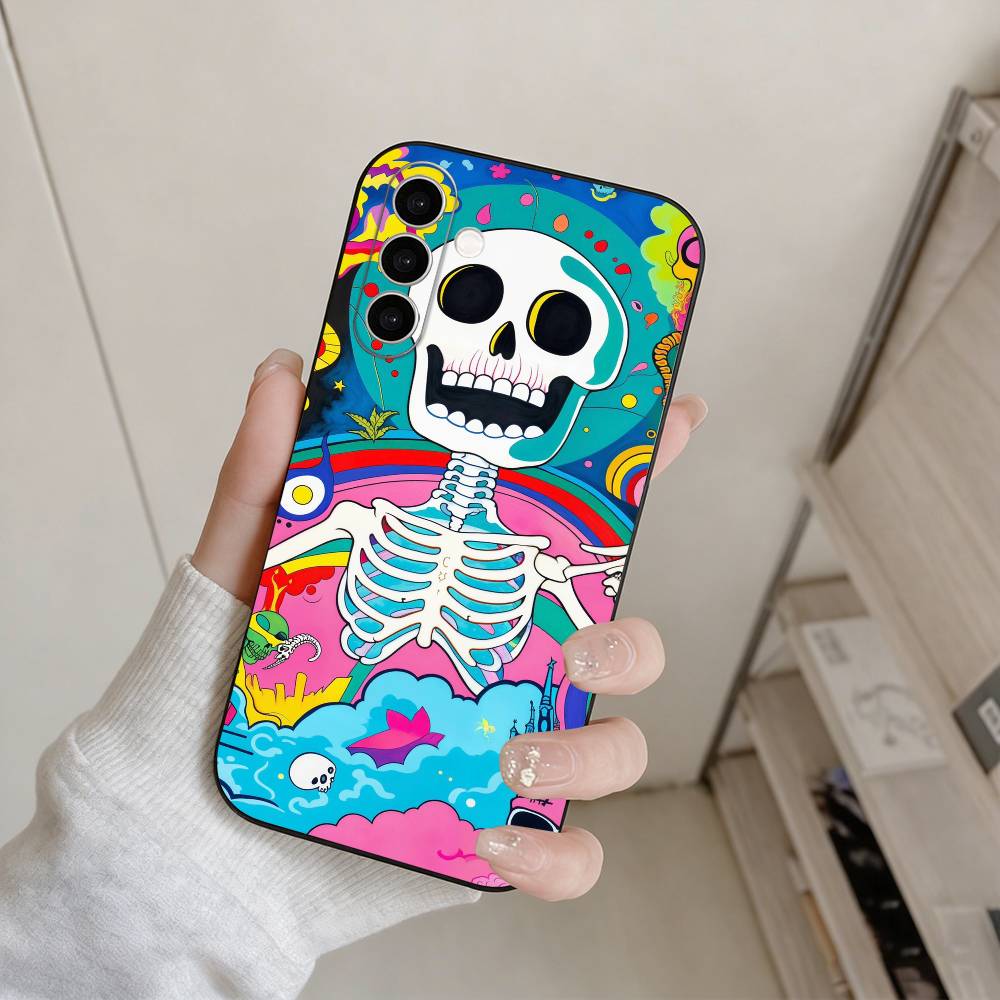 Psychedelic Skeleton Party Phone Case For Samsung Galaxy A73,A72,A71,A70,A53,A52,A51,Others Soft Black Cover