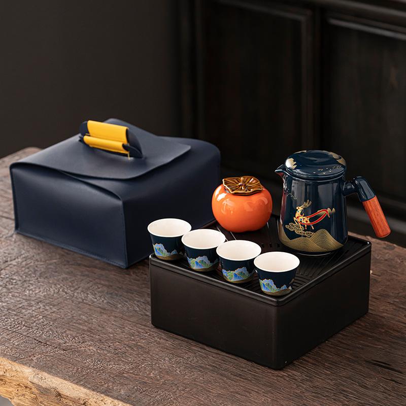 Outdoor travel tea set equipment Ceramic tea brewing tea drinking Kuaike cup portable bag camping tea cup small set