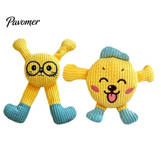 Indestructible Corduroy Dog Toy Squeaky Plush Chew Toy, Cartoon Cat/Dog Shape, Interactive Teeth Boredom Buster for Home Alone Dogs Grinding