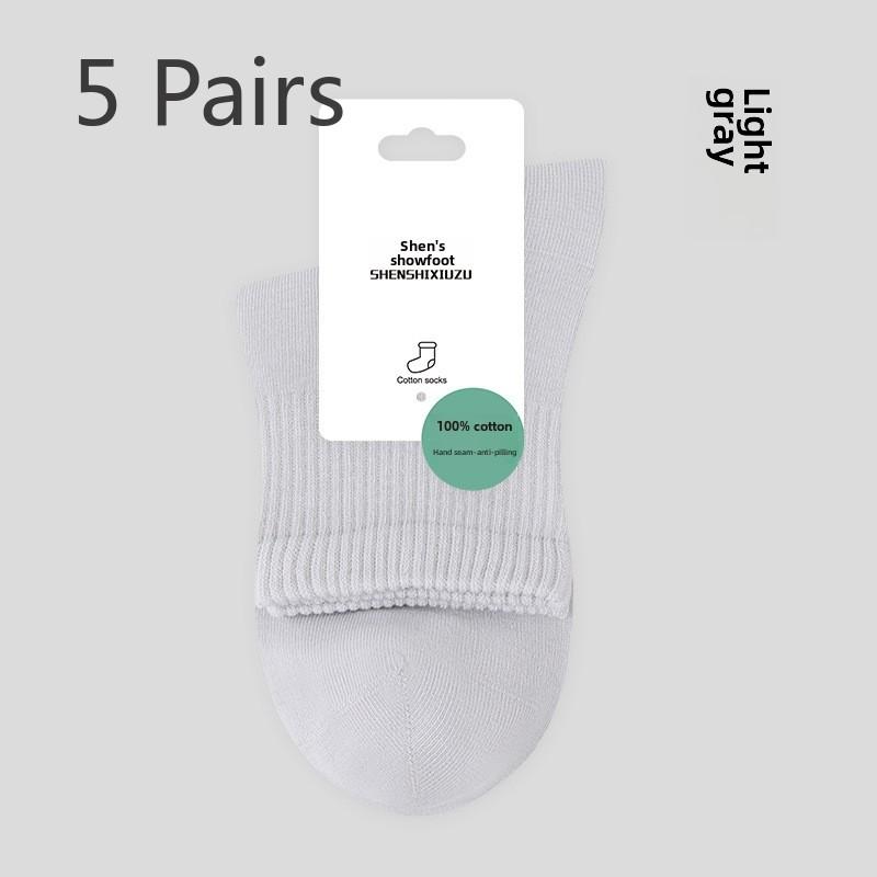 5 Pairs of Women's Thin Sweat-wicking Odor Proof Cotton Sports Mid Tube Socks