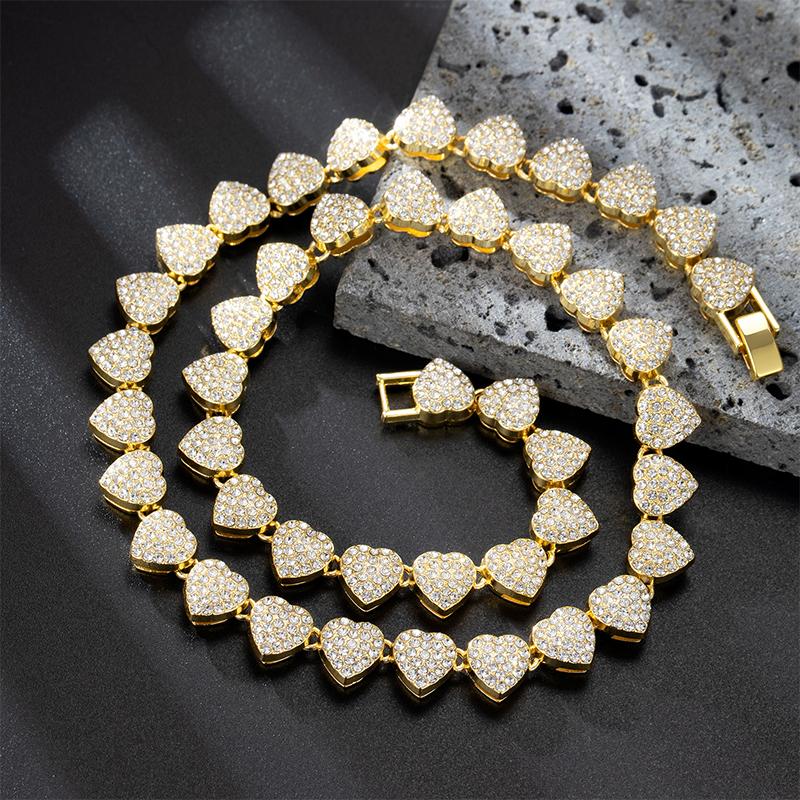 18-60Cm Hip Hop Heart Zircon Chain Bracelet Necklace Shiny   Rock Party Jewelry Gift