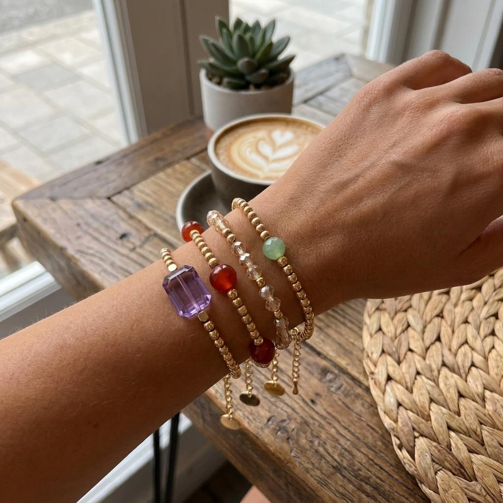 Vintage Beaded Stacked Bracelet Combination Personalized Handpiece Female Gold Plated