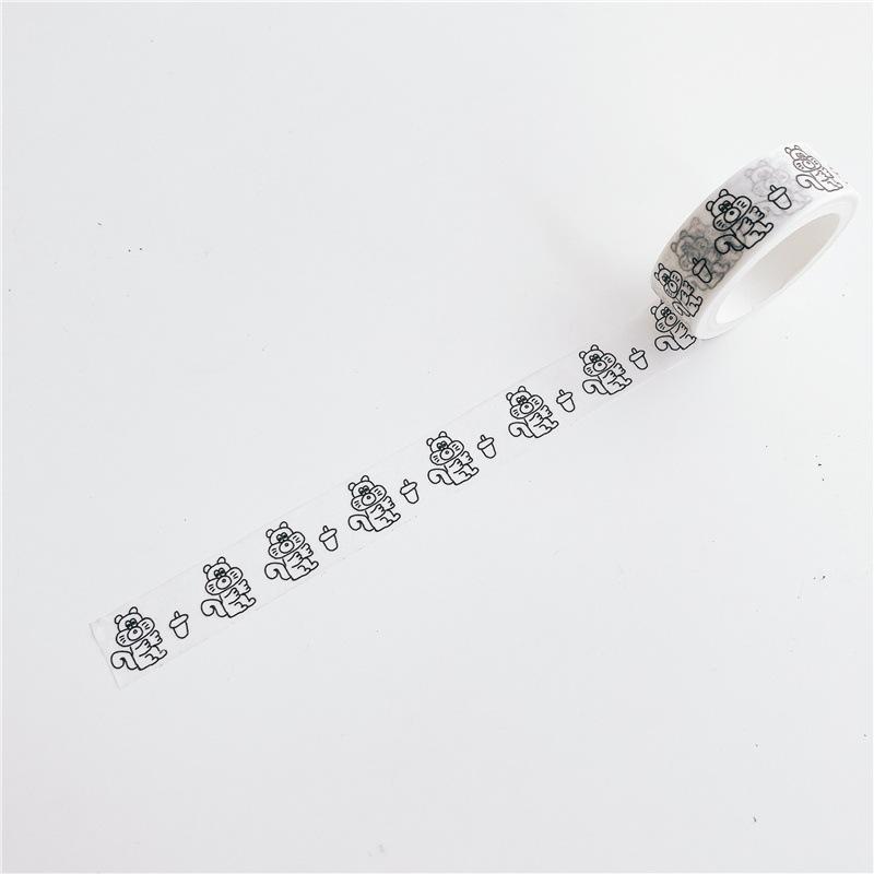 5m Black White Plaid Washi Tape Korean Ins Style Hand Drawn English Letters Decorative Paper Tape for Journaling Scrapbooking