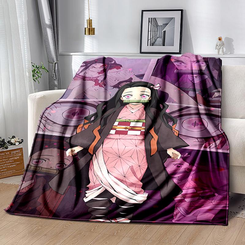 1pc Blanket Demon Slayer characters1 Print Design, Lightweight Blanket for Sofa, Bed- Soft &Warm, Gift for All Seasons like Christmas, Halloween