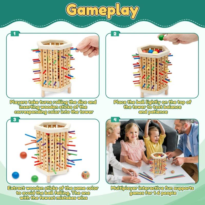 Interaktives Holzstab-Zeichenspiel 2 Spieler Stäbe Würfel Balance-Kampfspiel für Kinder Erwachsene Familienfeier Partyspiele