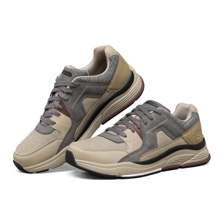 Skechers Benago Comfortable Sports Mesh Synthetic Leather Low Top Casual Running Shoes Men sneaker Brown 210023-TAN