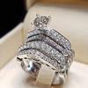 Huitan  Luxury Women 2Pcs/Set Ring Charming Engagement Party Fashion Accessories Delicate Wedding Zircon Inlaid Shining CZ