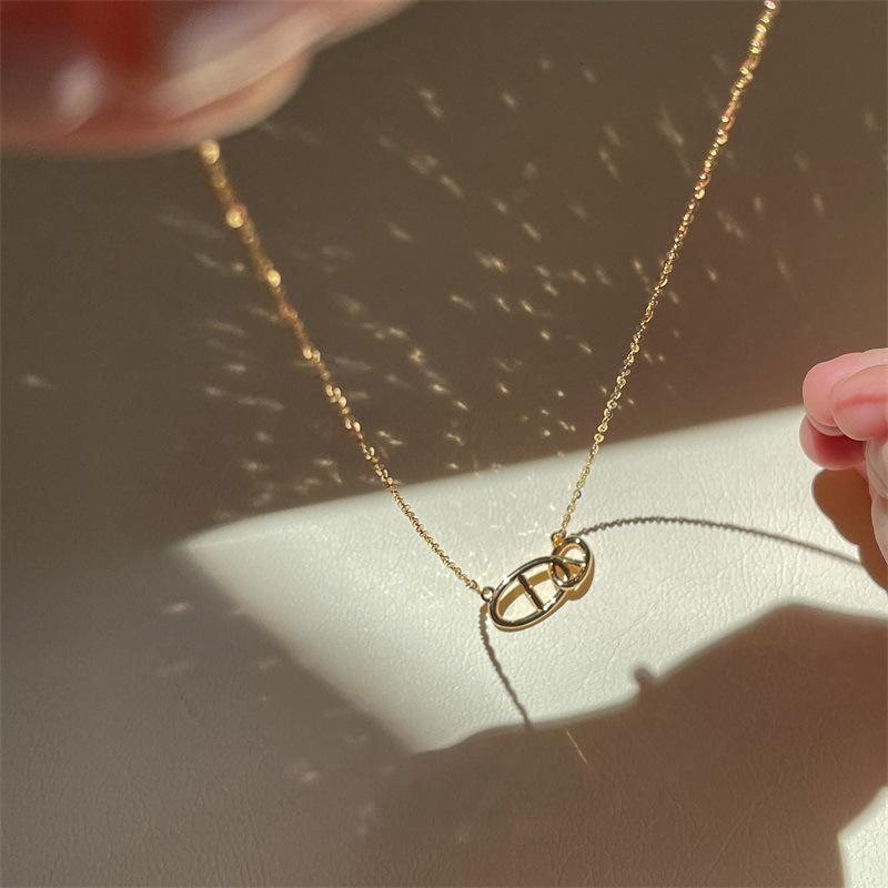 Collier Double Anneau Nez de Cochon en Argent Sterling S925 - Chaîne Clavicule de Luxe Chic pour Femme, Cadeau de Noël Parfait