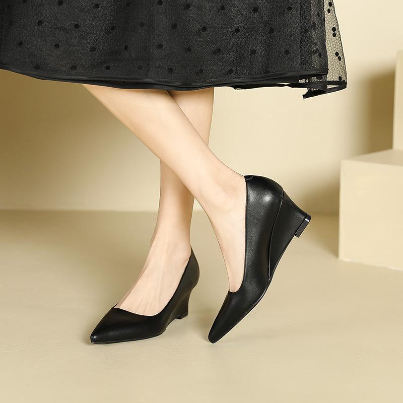 5162-2 slope heel high heels women's new light mouth thick sole high heel single shoes women's solid color work women's single shoes