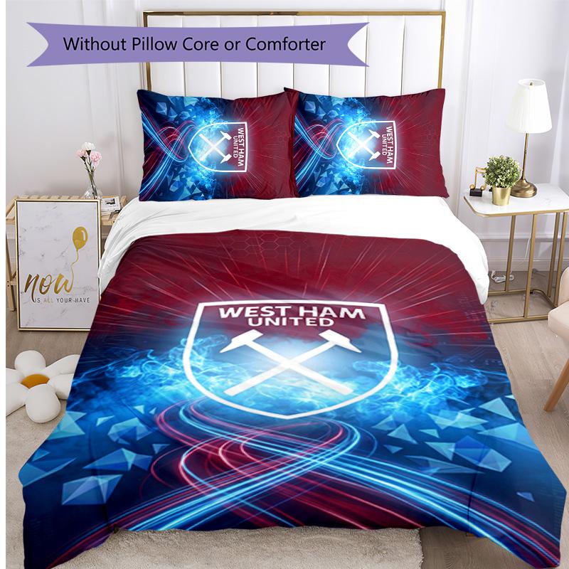 Set Lenzuola Stampato West Ham United Football 3 Pezzi, Comodo Set Copripiumino per Camera da Letto Amico della Pelle