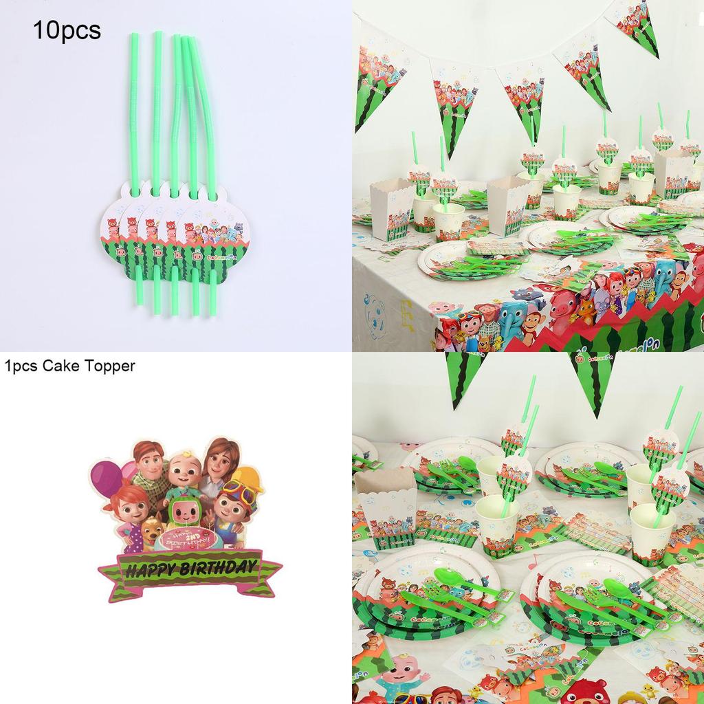 Bunte Cocomelon Partyartikel für Kindergeburtstagsfeiern mit Tellern und Bannern