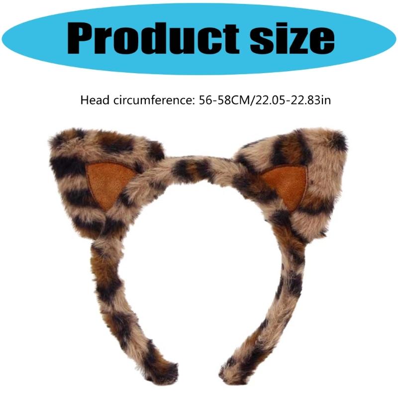 Plush Leopard Print Cats Ears Headwear Hair Hoop Nonslip Grip For Women Lady Kids Soft Animal Ear Hair Accessory