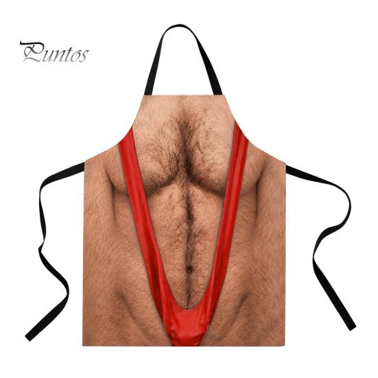 Funny White Elephant Gifts 3D Hairy Men's Body Apron, Novelty Muscle Print BBQ Gag for Men Cooking Bib, Adjustable Polyester Kitchen Apron Grilling