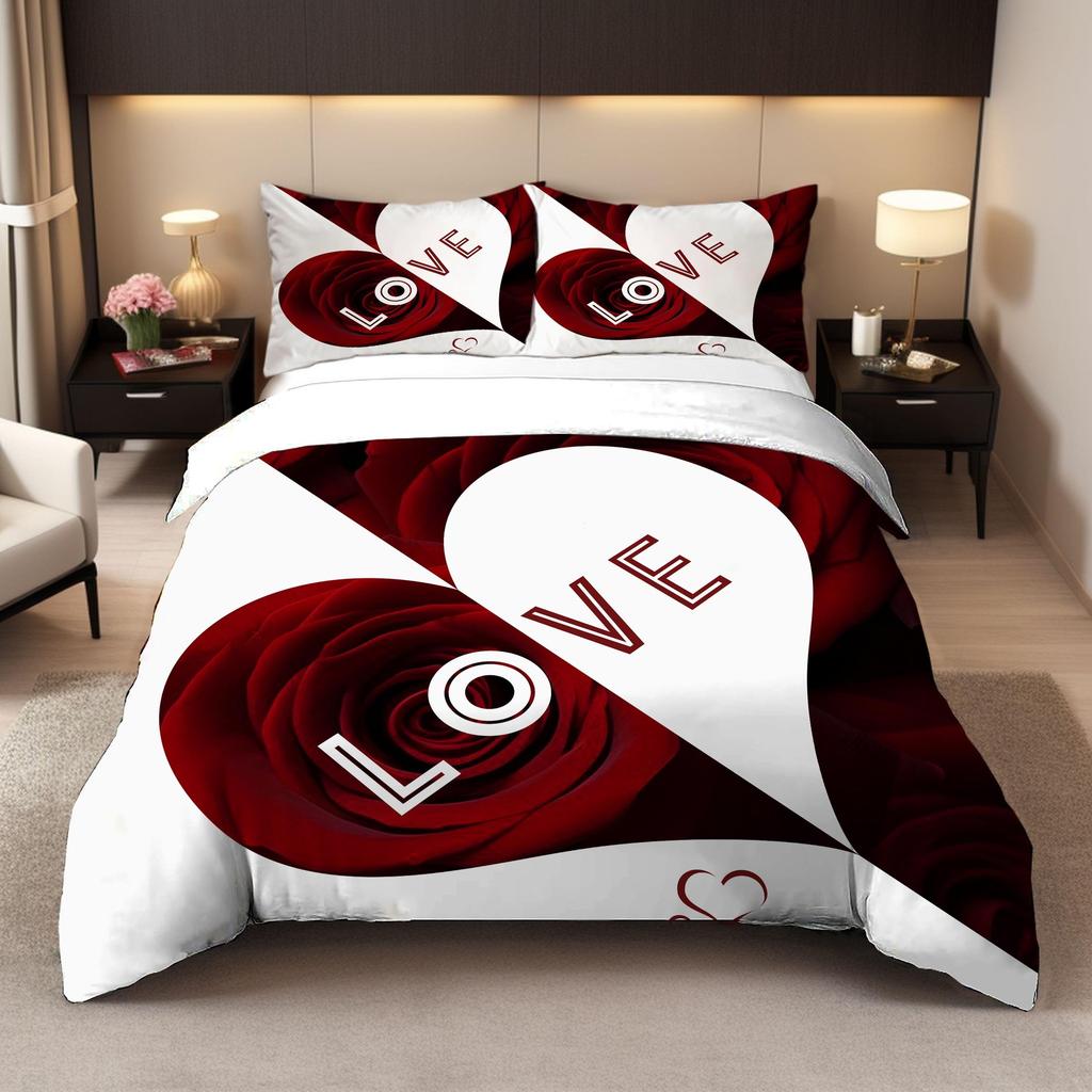 Valentine'S Day Love Rose 3D Digital Printing Sanded Bed Three-Piece Set Japan