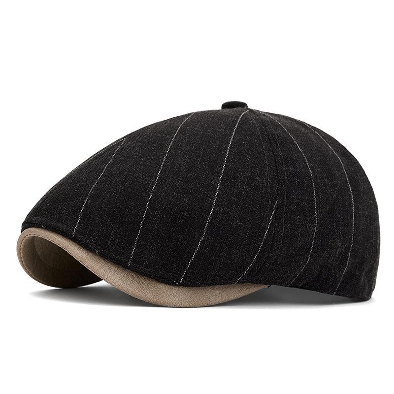 Autumn Winter Striped Beret Men's Retro Warm Forward Cap Painter's Cap Newsboy Cap