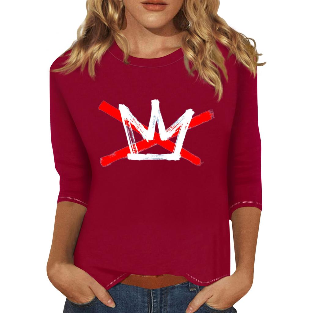 Women's Fashionable Casual Three-quarter Sleeve Round Neck Top