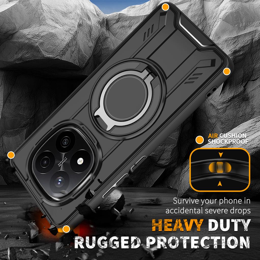 For Xiaomi Redmi Note 14 Pro 5G Case Compatible with MagSafe Rotating Ring Kickstand PC+TPU Shockproof Phone Cover