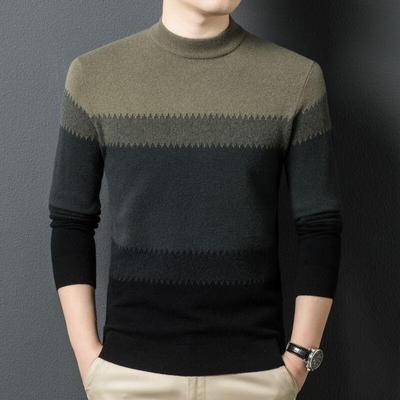 Fengxun Men's 100% Pure Wool Round Neck Pullover Sweater FXT5297