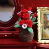 Dollhouse Potted Plant 1:12 Scale Hand-Kneaded Miniature Rattan Flower Pot with Lifelike Petals Leaf Veins Dollhouse Decor Accessory
