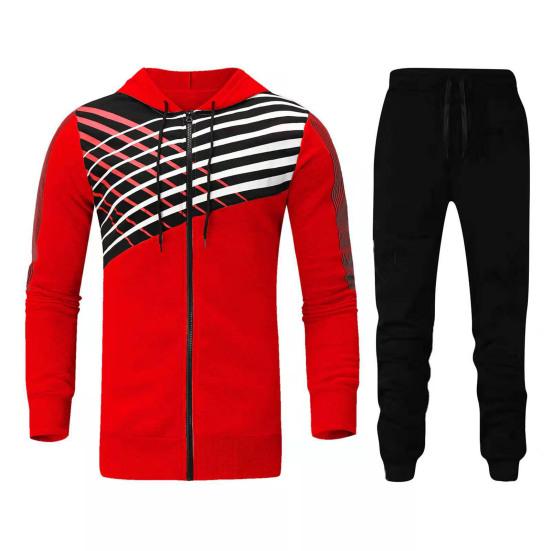 2 ks/sada Pánské kabáty Kalhoty Kostým S kapucí Pruhované Barevně ladící Kapsy na zip Dlouhý rukáv Elastický pas Pásek kolem kotníků Silná měkká zimní podzimní tepláková souprava