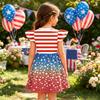 Mädchen Kleid mit Puffärmeln Unabhängigkeitstag Feiertagskleid Amerikanische Flagge gemustertes Skaterkleid Lässiges Sommeroutfit für Kinder
