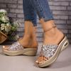 Plus‑Size Sequin Slide Slippers, New Summer Fashion One‑Strap Platform Wedge Outdoor Women's Sandals
